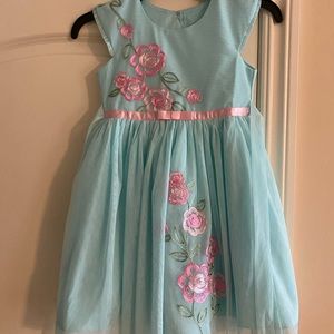 Jona Michelle teal and pink party dress.